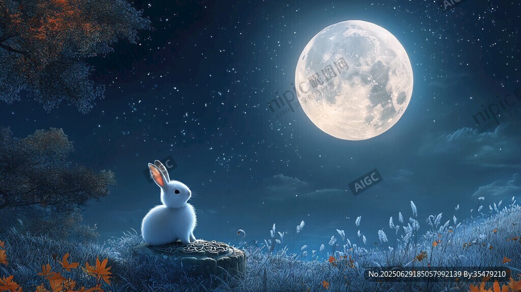 月下白兔獨(dú)賞靜謐夜色