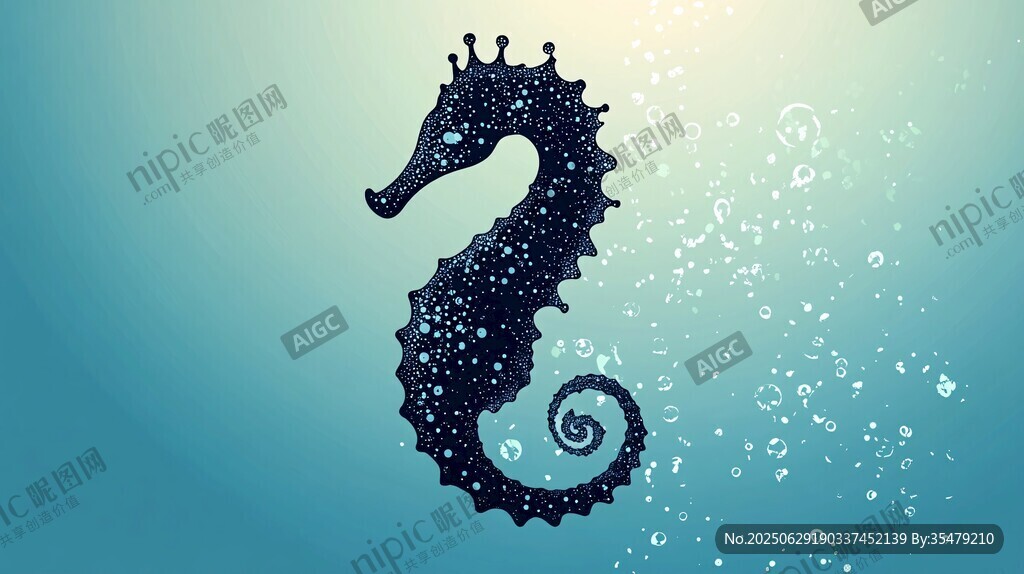夢幻海馬在藍色海洋遨游