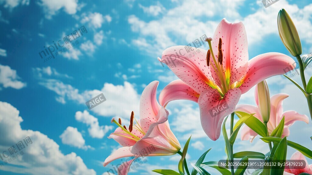 藍天映襯下的嬌艷百合花