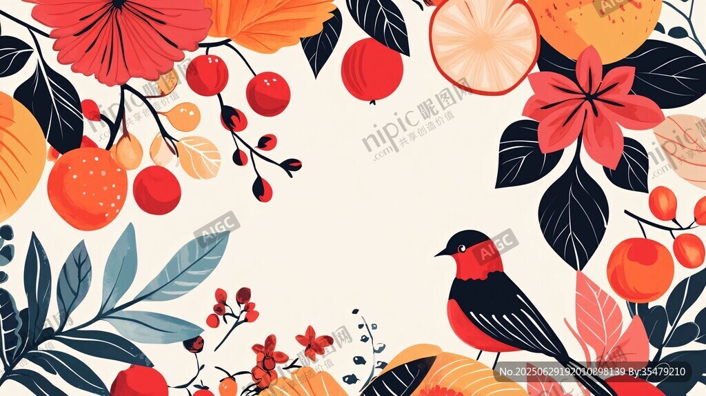 秋日花鳥(niǎo)繽紛插畫(huà)