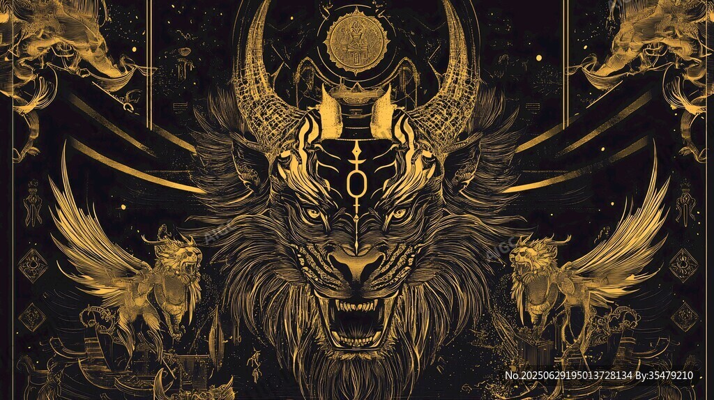 神秘金色神獸奇幻插畫