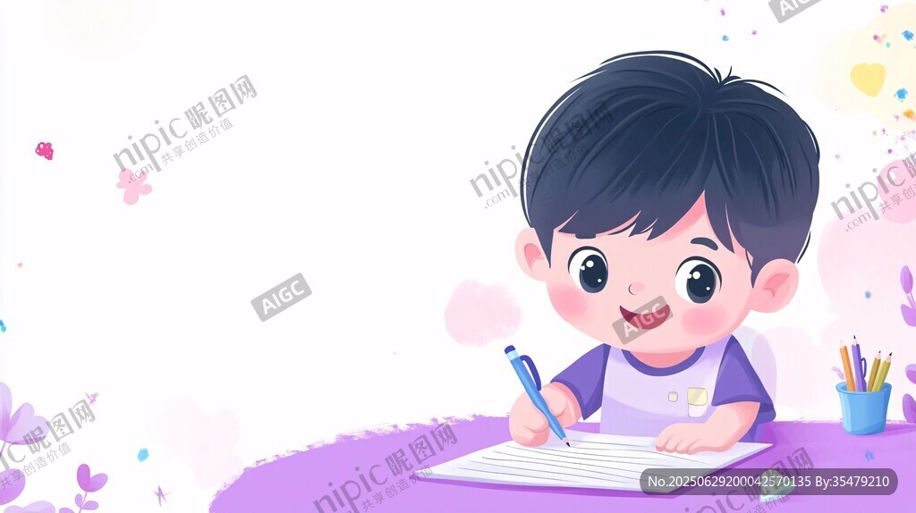 男孩專注書寫美好瞬間