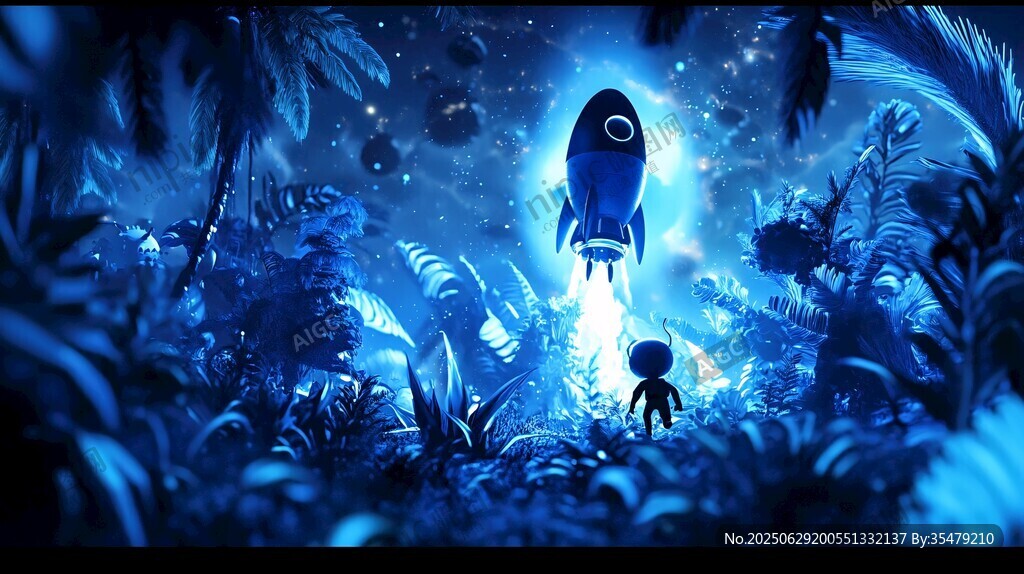 夢幻森林中的火箭升空場景