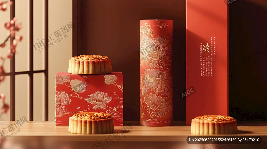 中式月餅禮盒精美展示