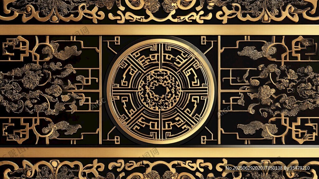 中式黑金古典花紋裝飾圖