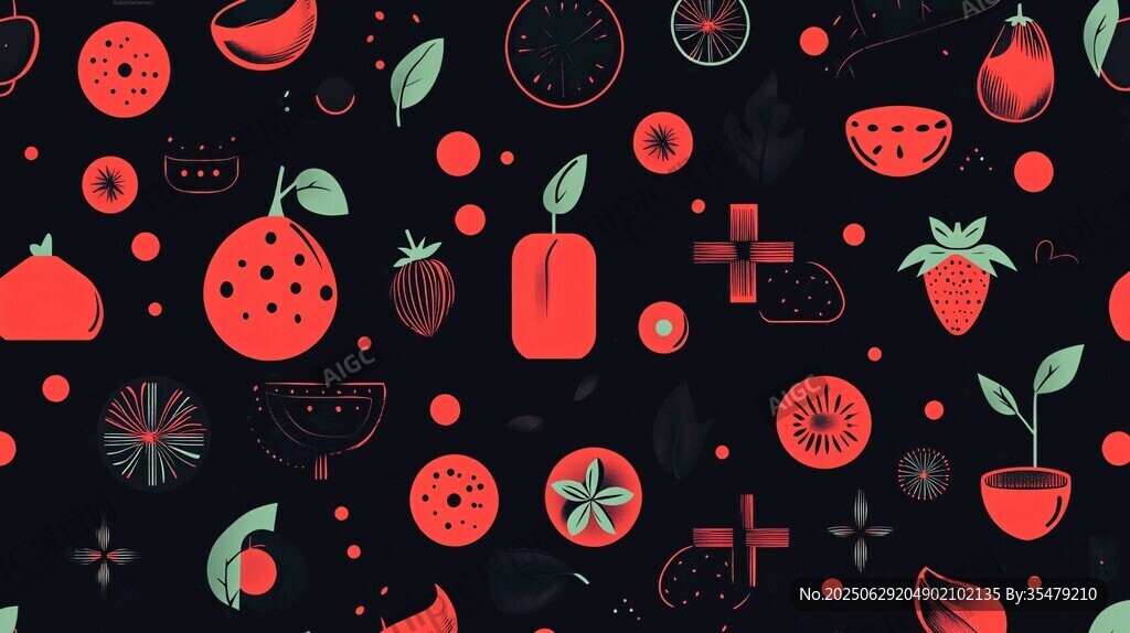 紅色水果圖案的深色背景圖
