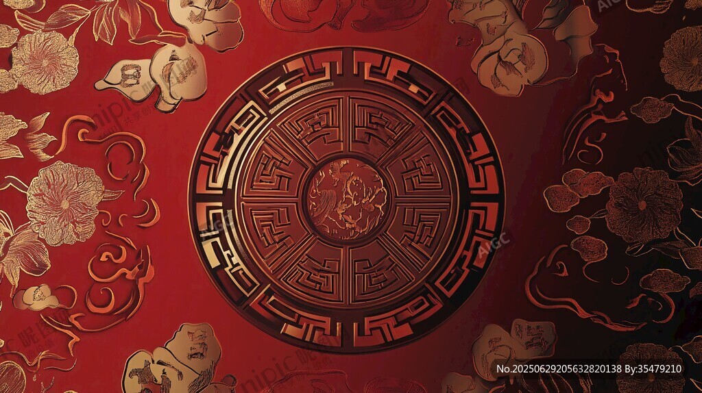 中式古典花紋精致圓形圖騰
