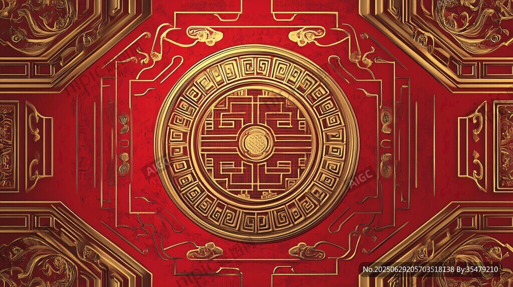 中式紅金古典花紋裝飾圖案