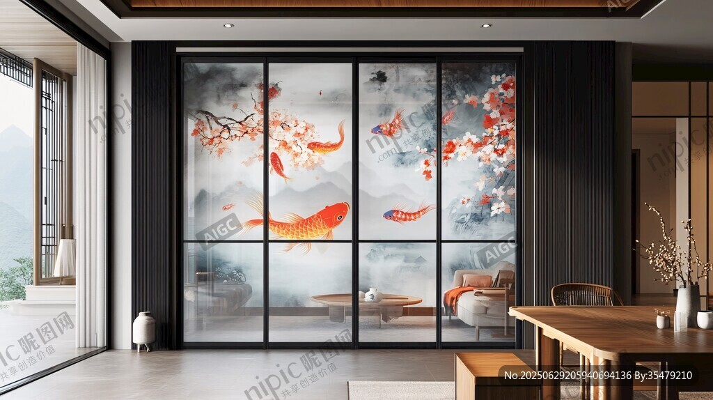 中式屏風(fēng)錦鯉藝術(shù)空間