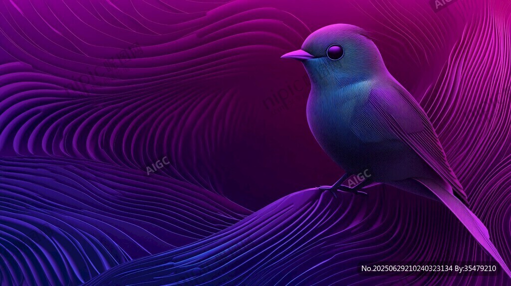 夢幻紫背景上的精致小鳥
