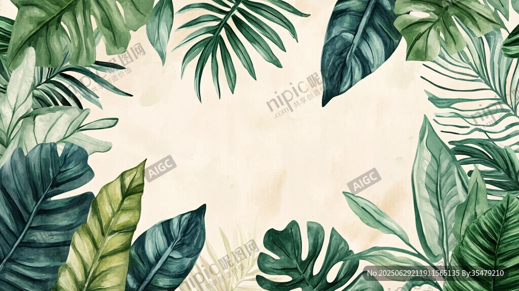 熱帶綠植邊框背景圖