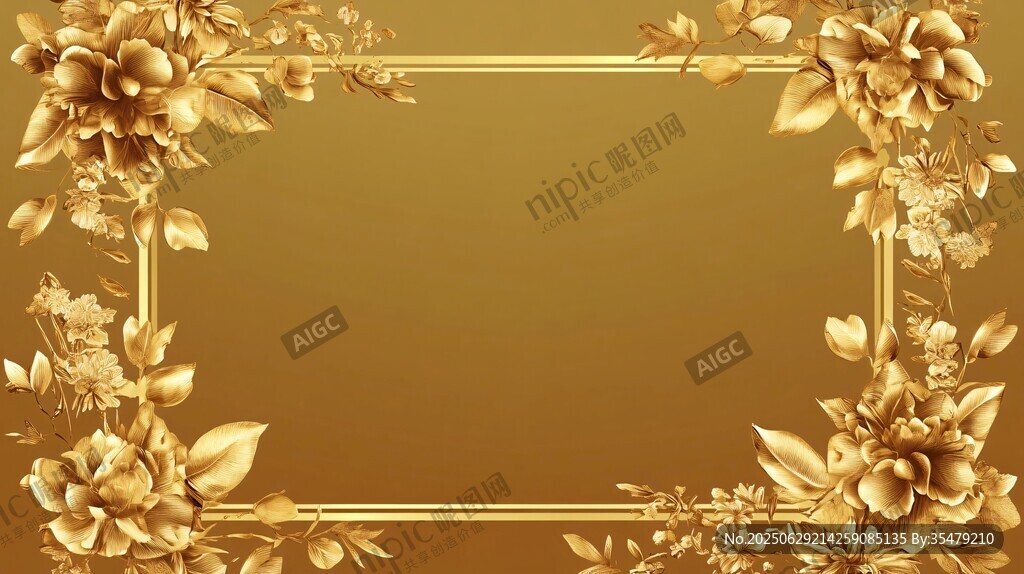 金色花卉邊框背景圖