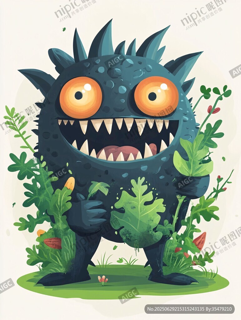 可愛綠植怪獸插畫