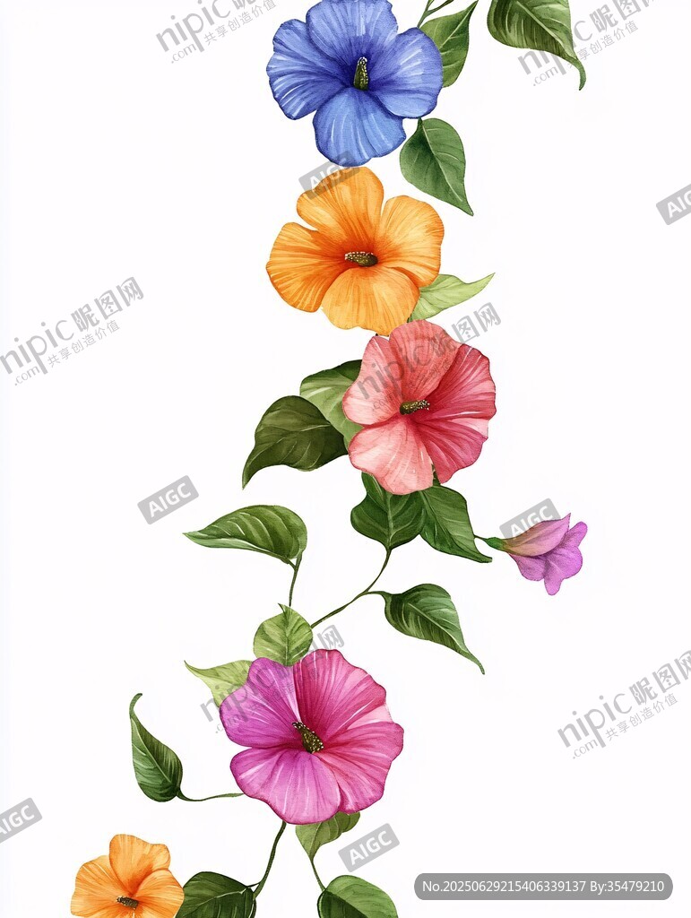 五彩牽牛花藤蔓插畫