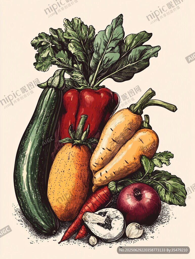 多彩蔬菜插畫組合