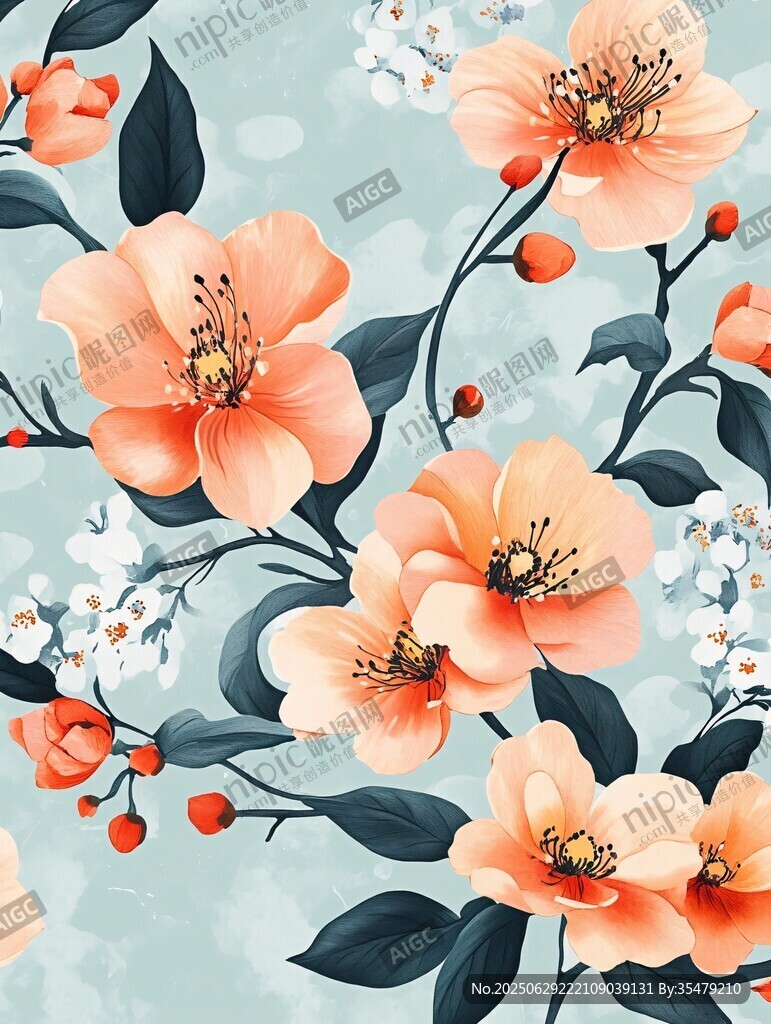 橘色花卉插畫 清新自然風