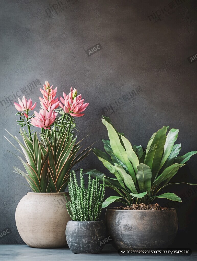 三盆綠植的優(yōu)雅靜物組合