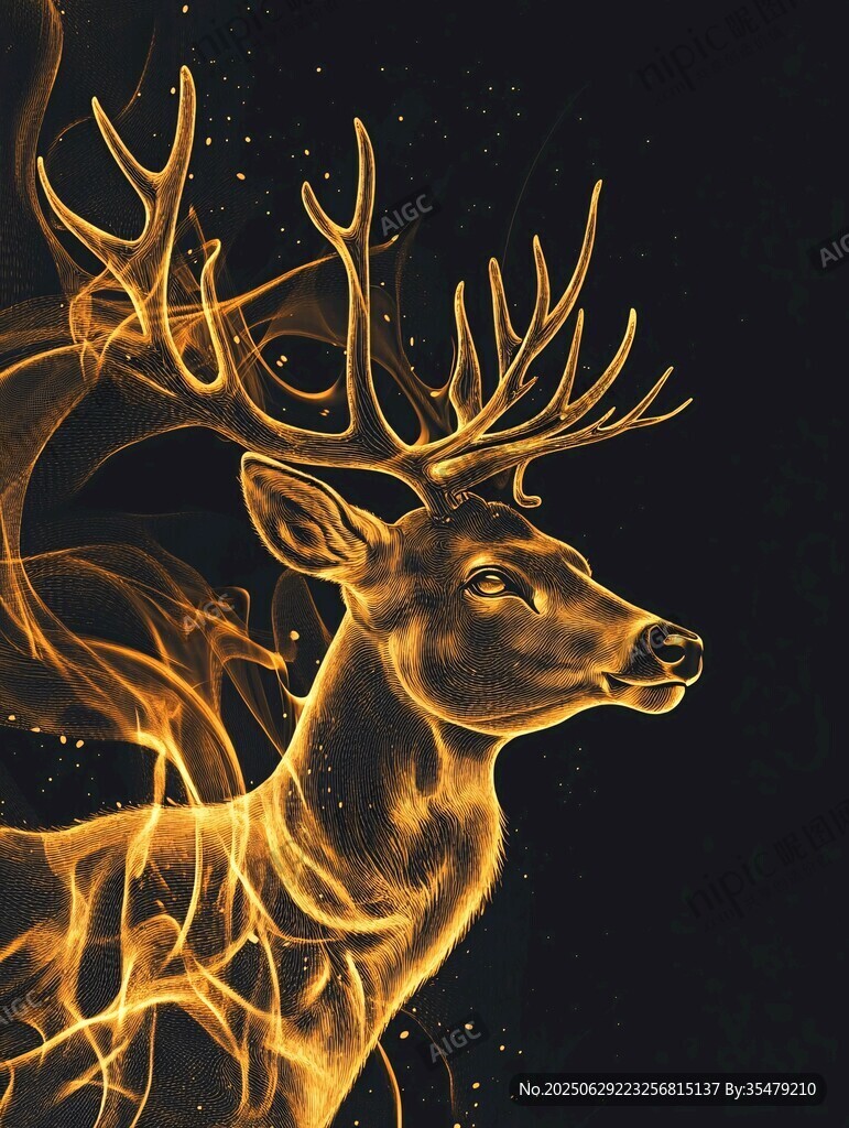 金色火焰鹿的奇幻形象