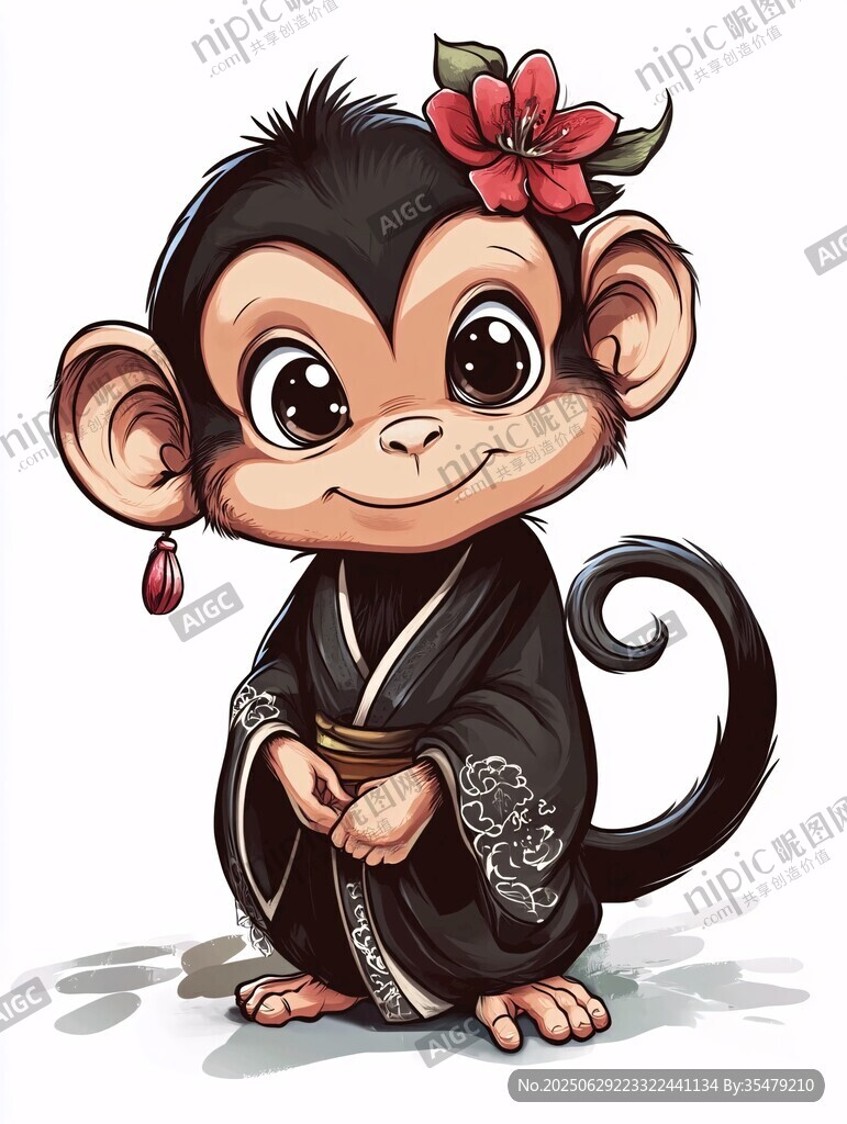可愛小猴穿中式服飾