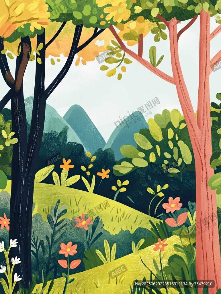 森林中的多彩自然景觀
