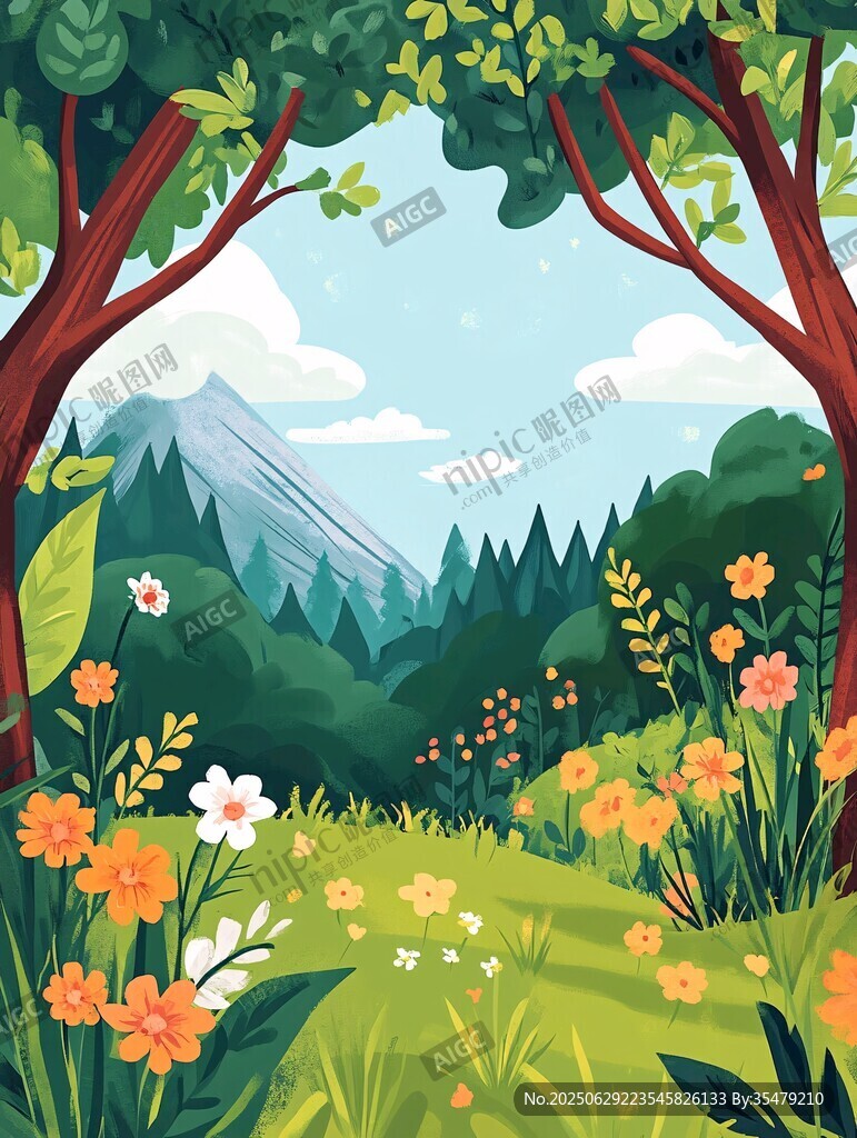春日山林花卉美景圖