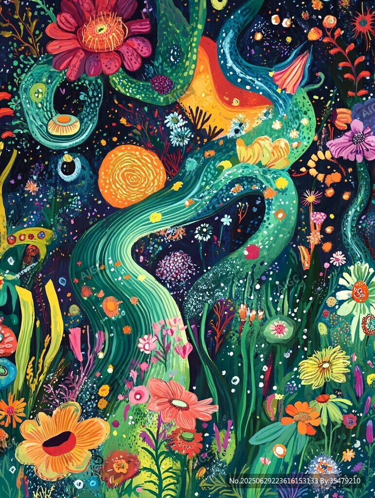 奇幻花草森林夢幻插畫
