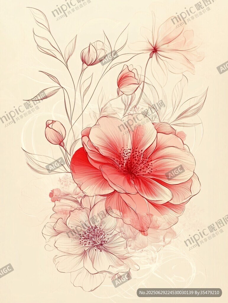手繪夢(mèng)幻粉色花卉插畫