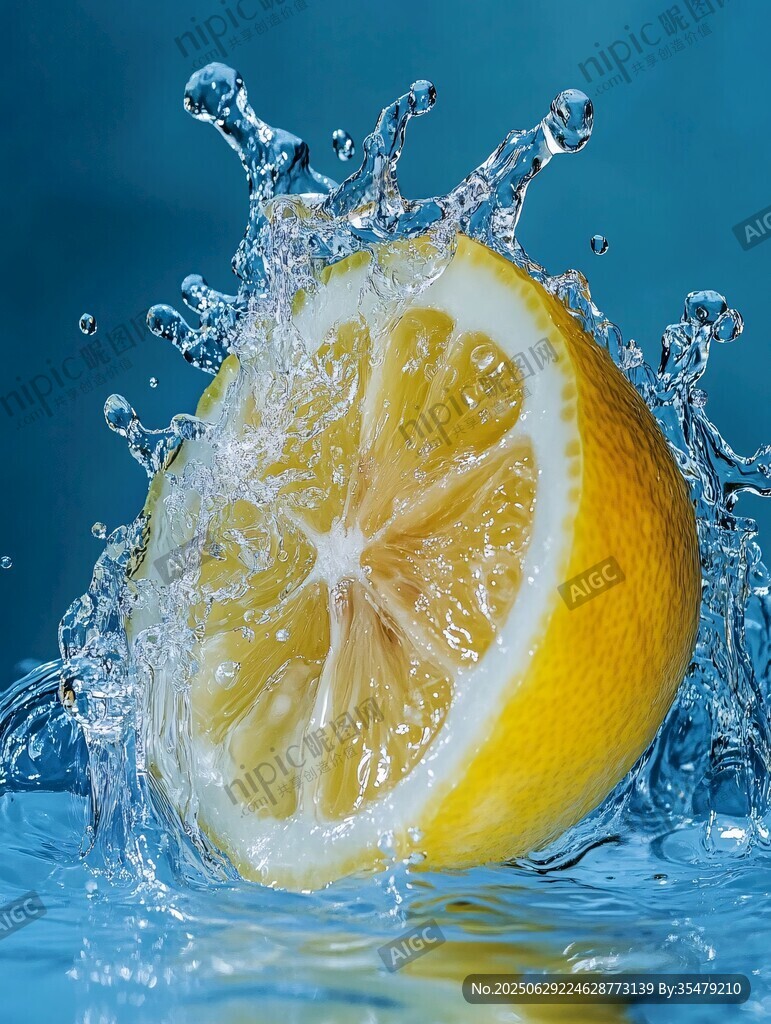 檸檬入水濺起晶瑩水花