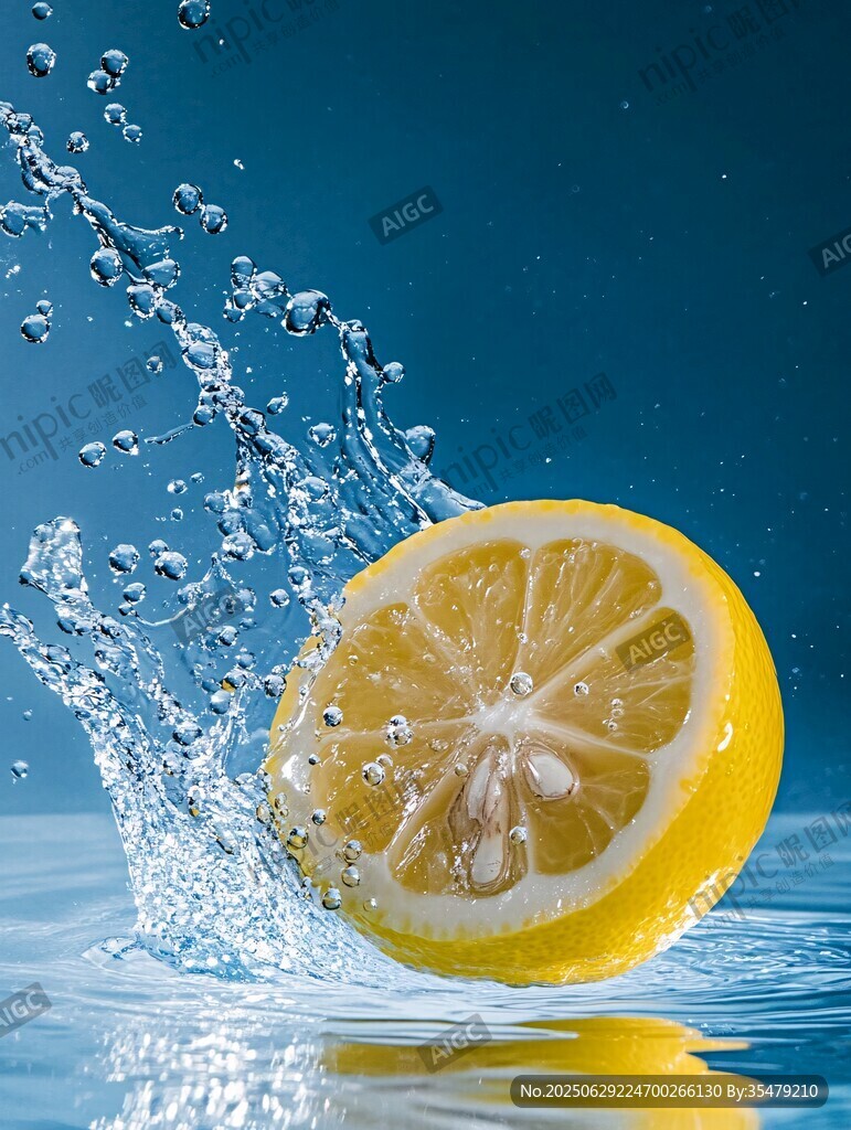 檸檬入水濺起晶瑩水花
