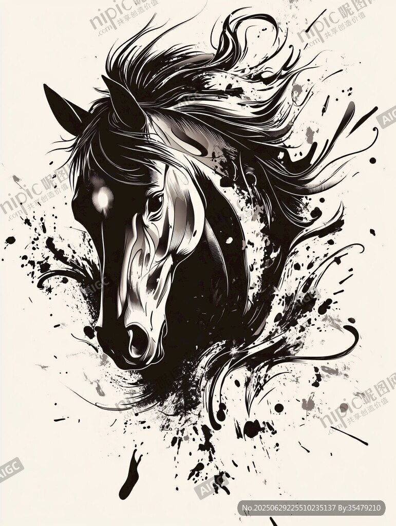 水墨風格奔騰駿馬圖