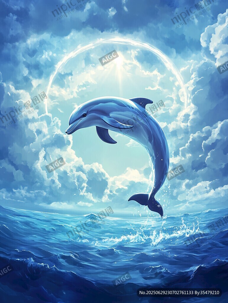 海豚躍出海面的夢(mèng)幻景象