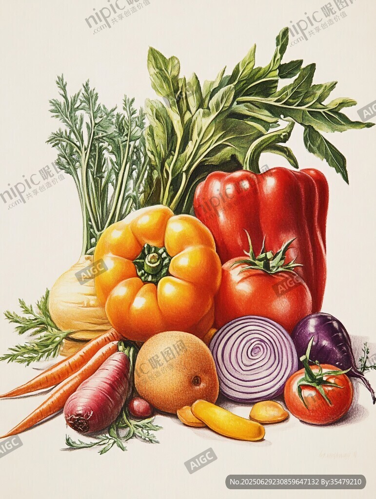 多彩新鮮蔬菜組合插畫