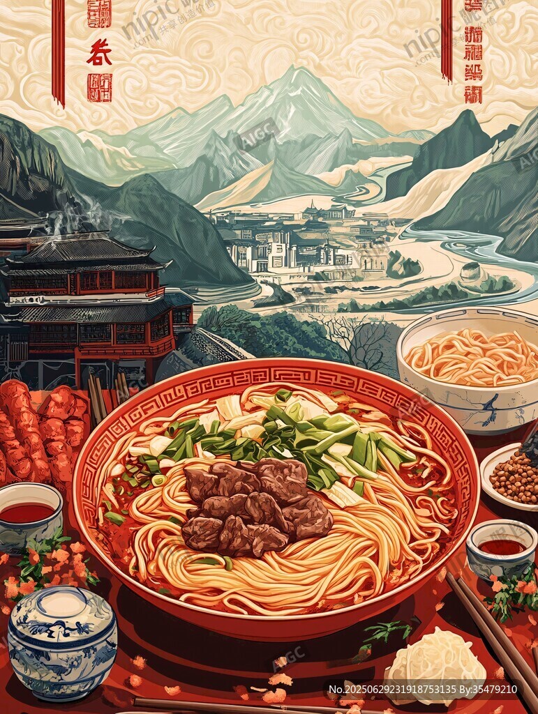 傳統風味牛肉面美食插畫