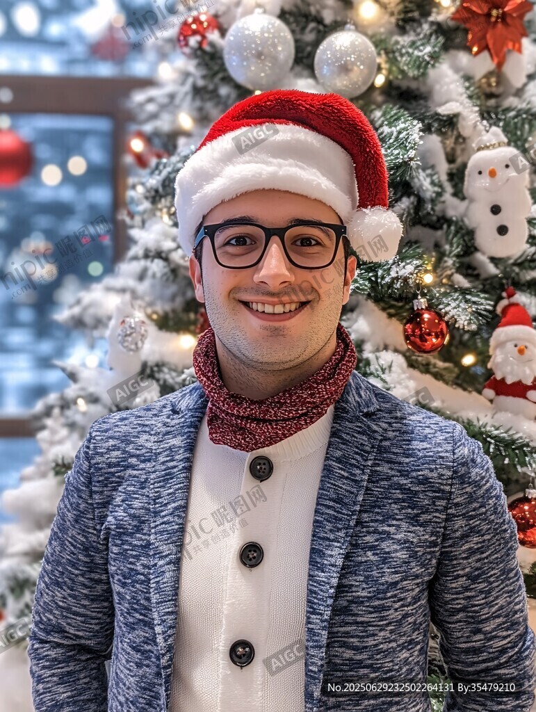 圣誕裝扮男子笑容燦爛