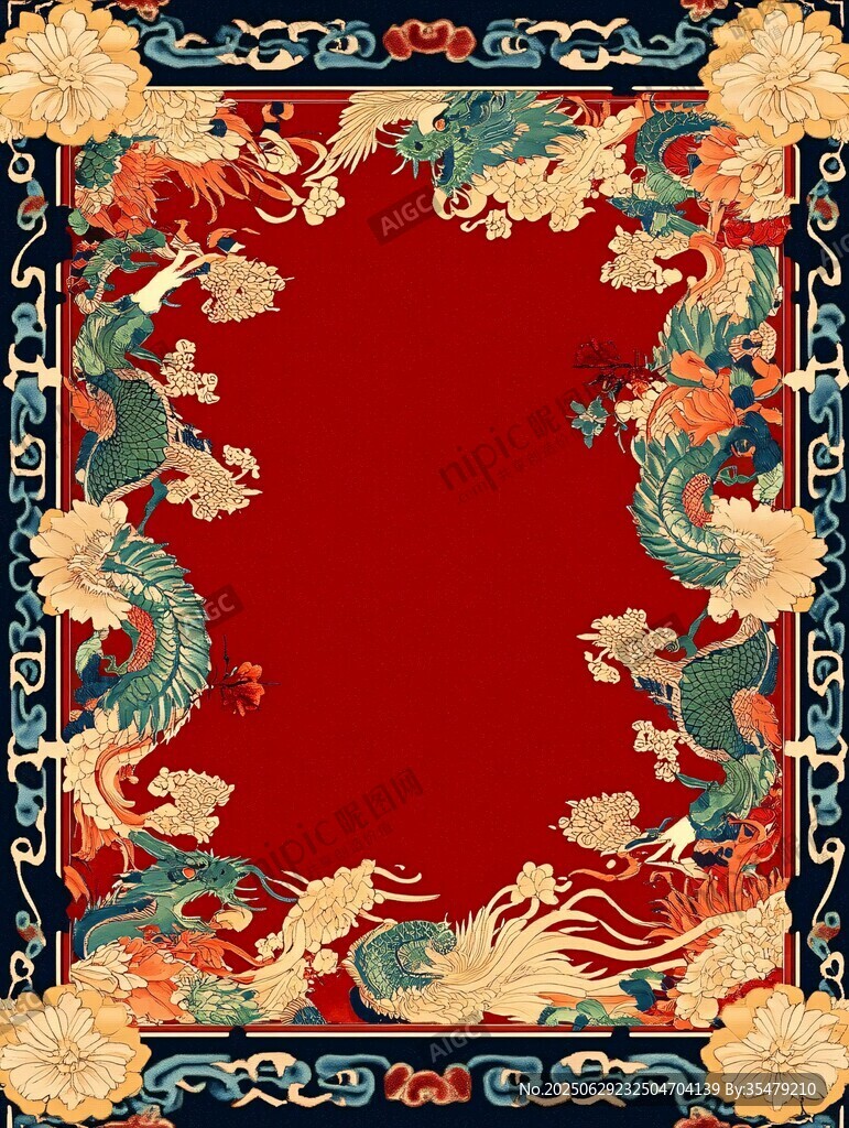 中式龍鳳呈祥古典邊框圖案