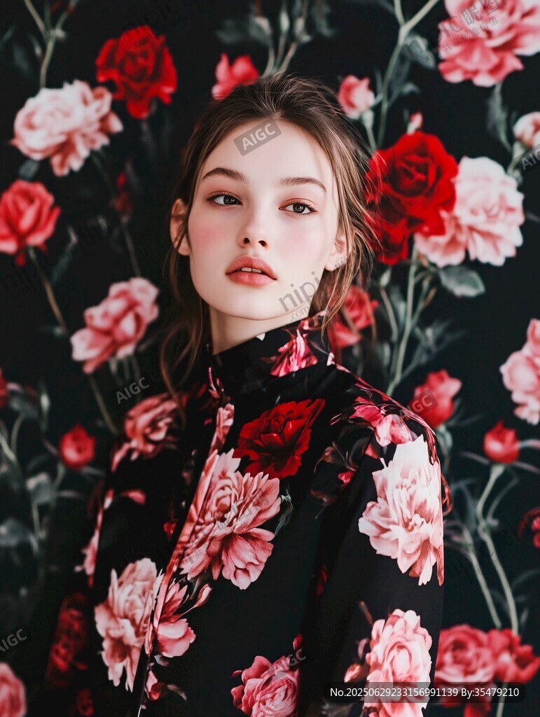花漾少女 花卉背景下的時尚風(fēng)采