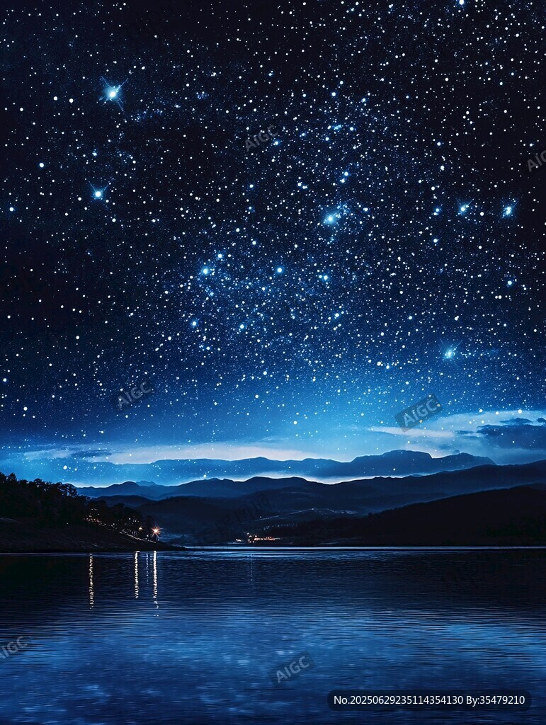 靜謐星空下的山水夜景