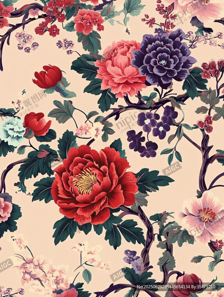中式繁花錦簇花卉圖案