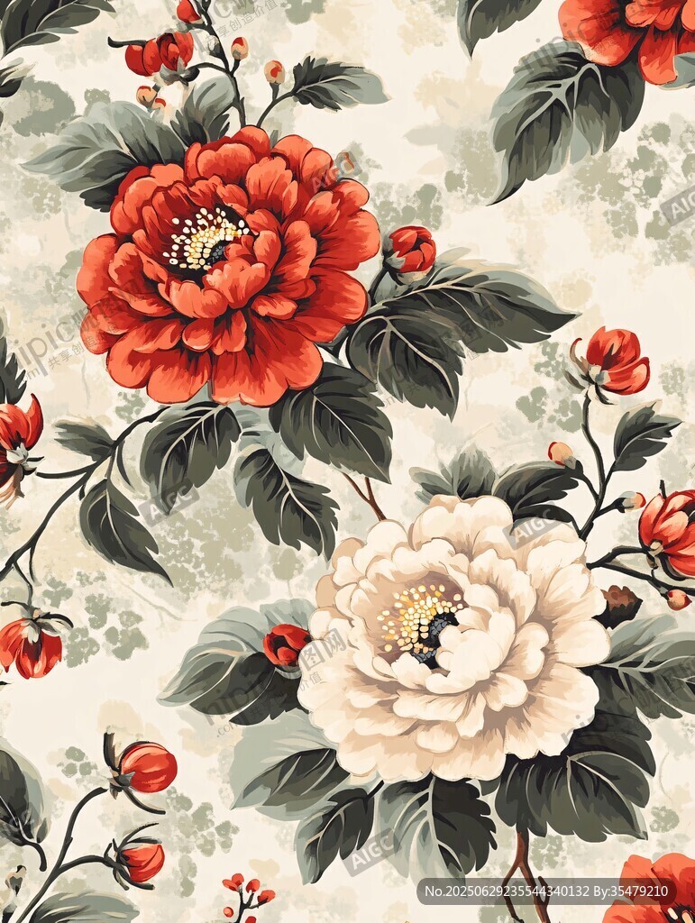 中式牡丹花卉圖案背景
