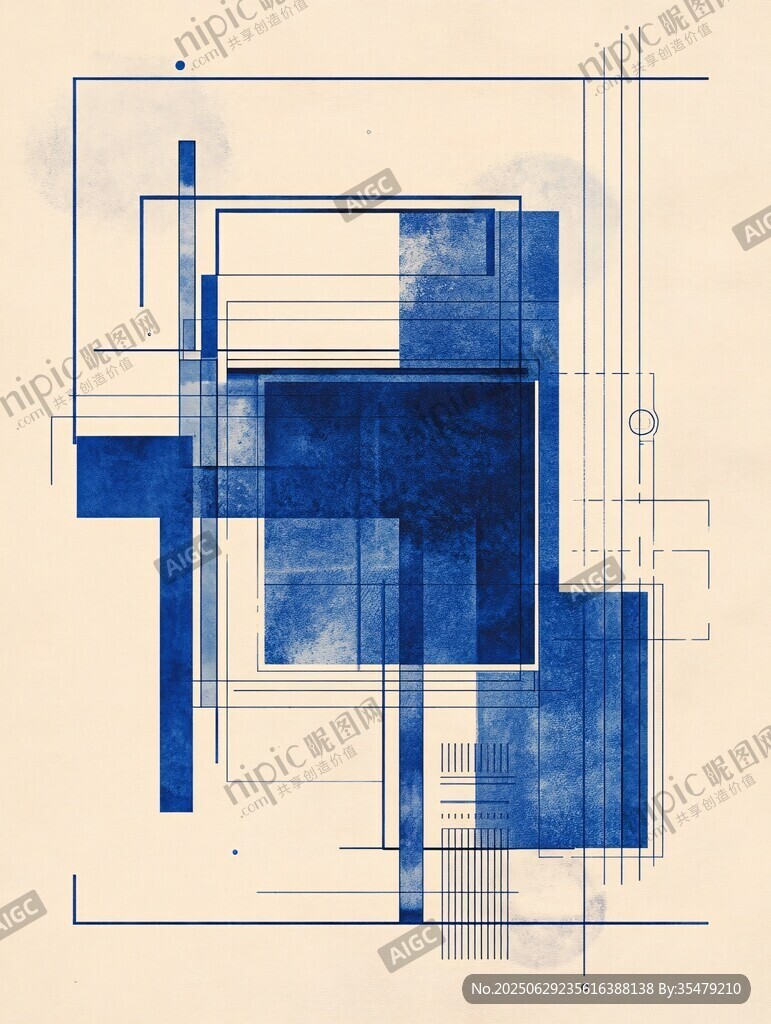 藍色幾何抽象藝術畫作