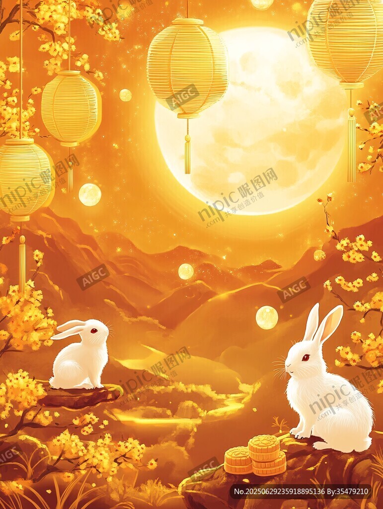 玉兔賀月 中秋美景如畫