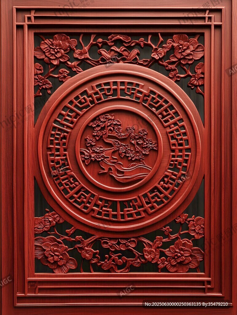 中式木雕花卉紋精美裝飾板