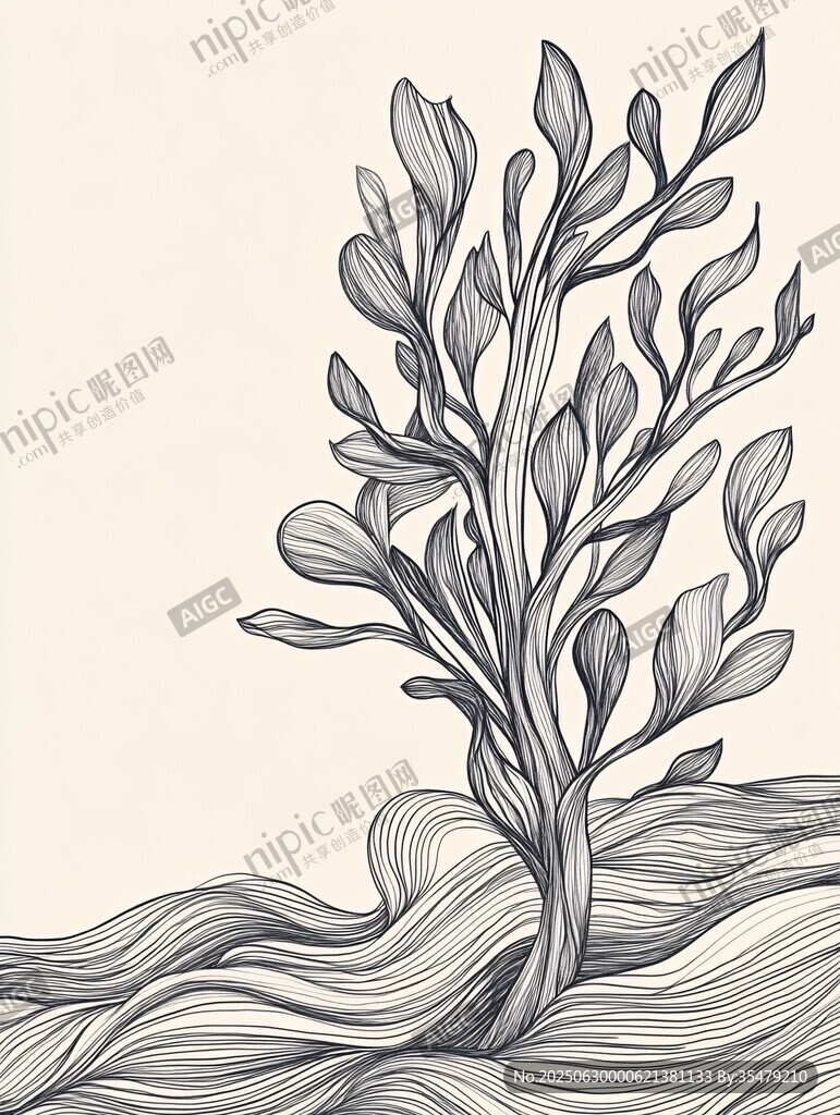 手繪線條風(fēng)植物插畫作品