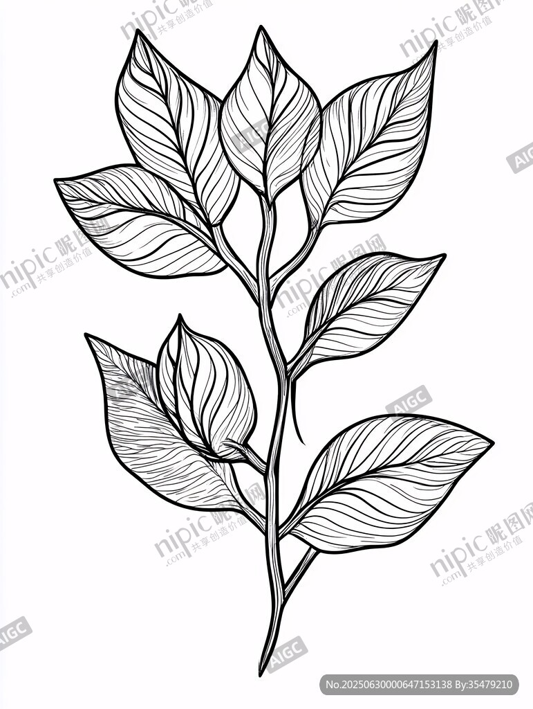 手繪植物枝葉線條插畫