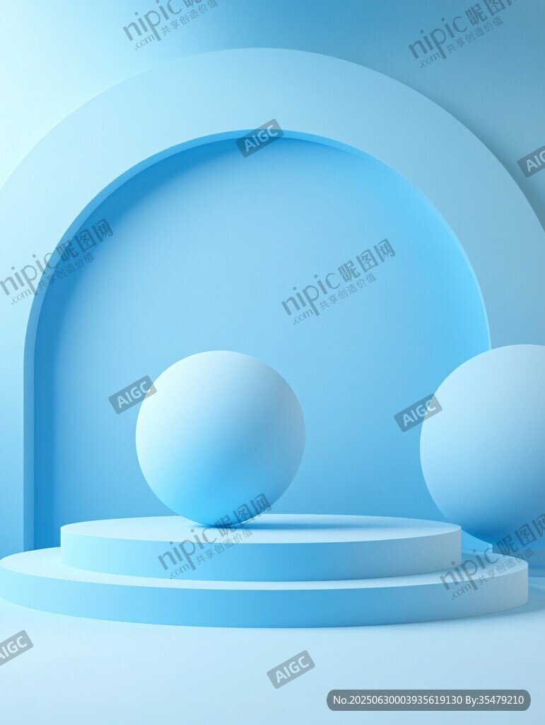 淺藍色幾何立體展示場景