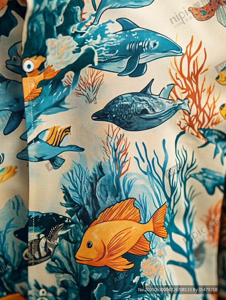 海洋生物卡通圖案布料
