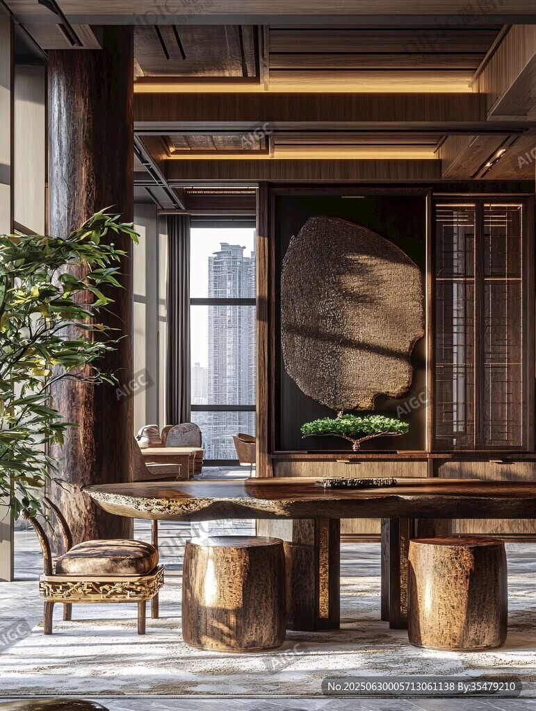 中式雅致茶室室內場景