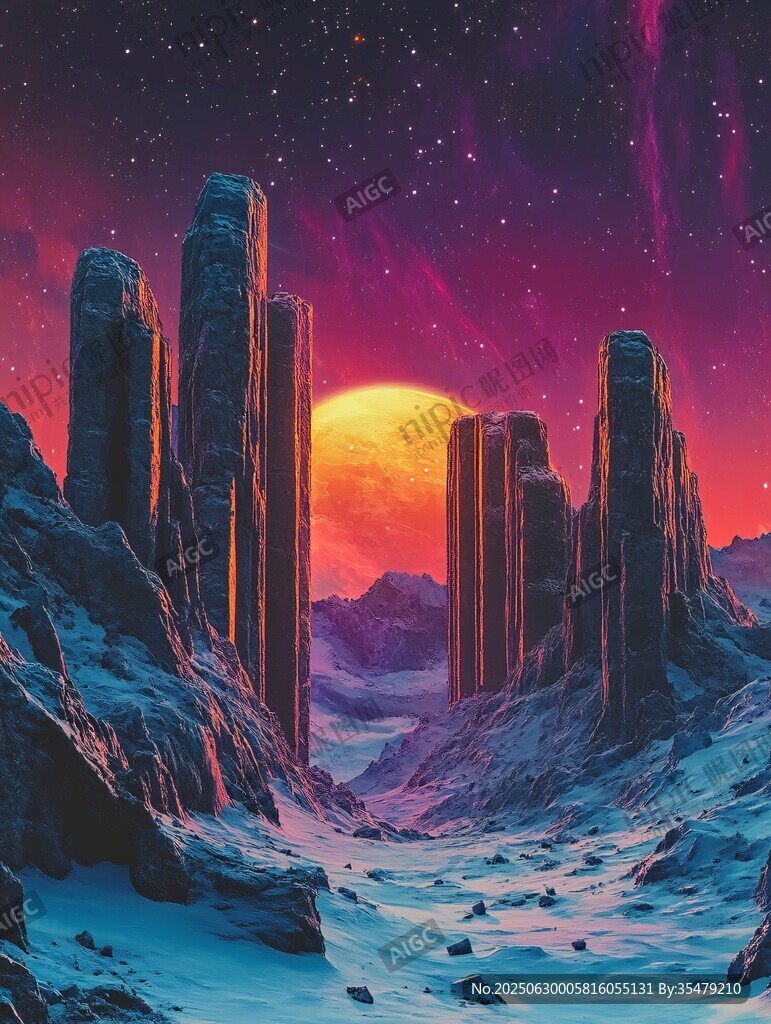 夢幻外星地貌落日景觀