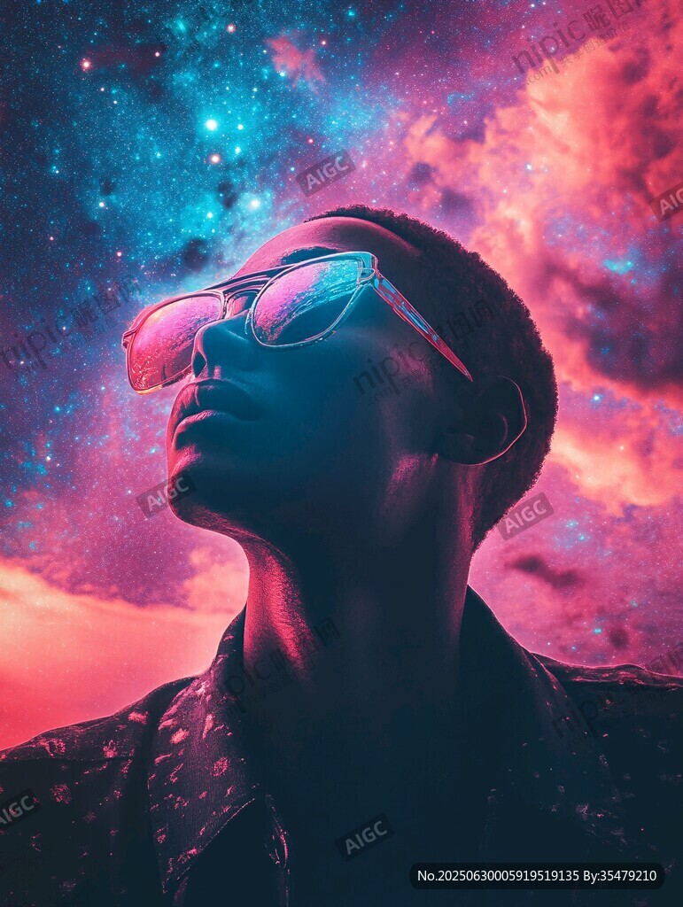仰望星空的潮流墨鏡男士