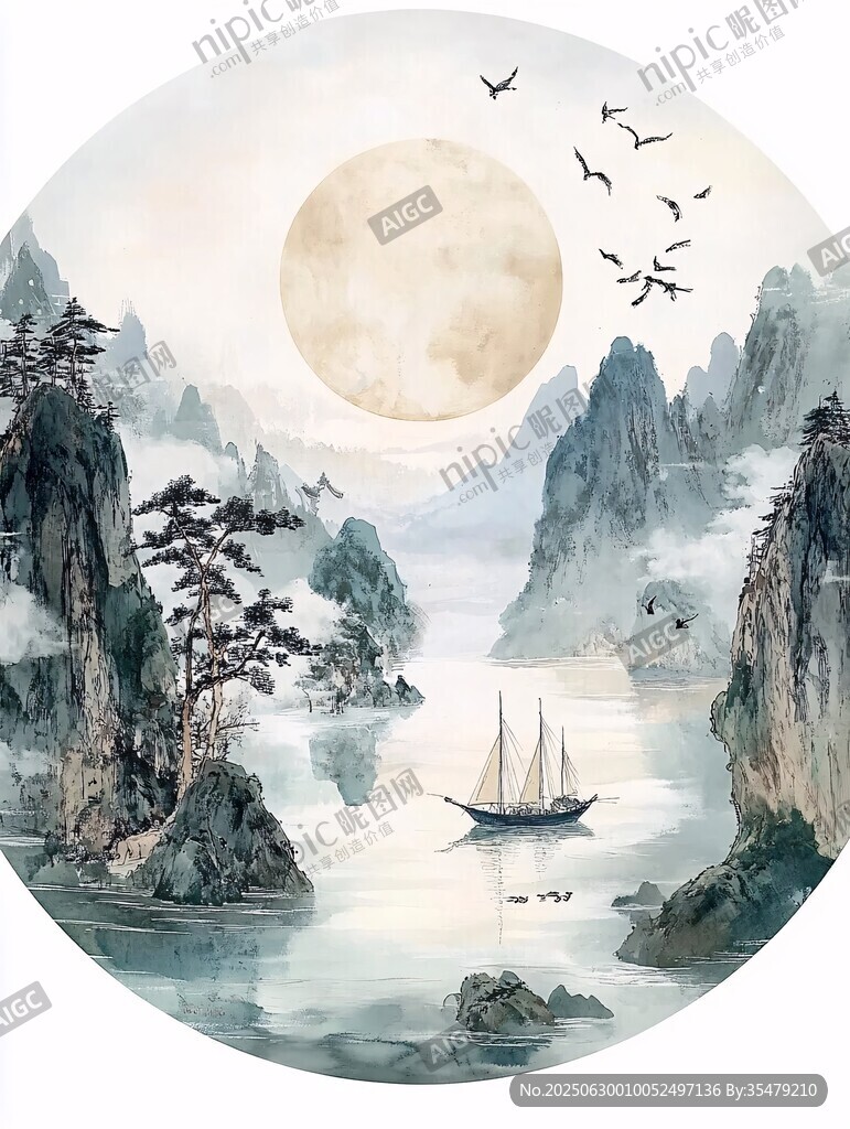 月夜山水行舟圖